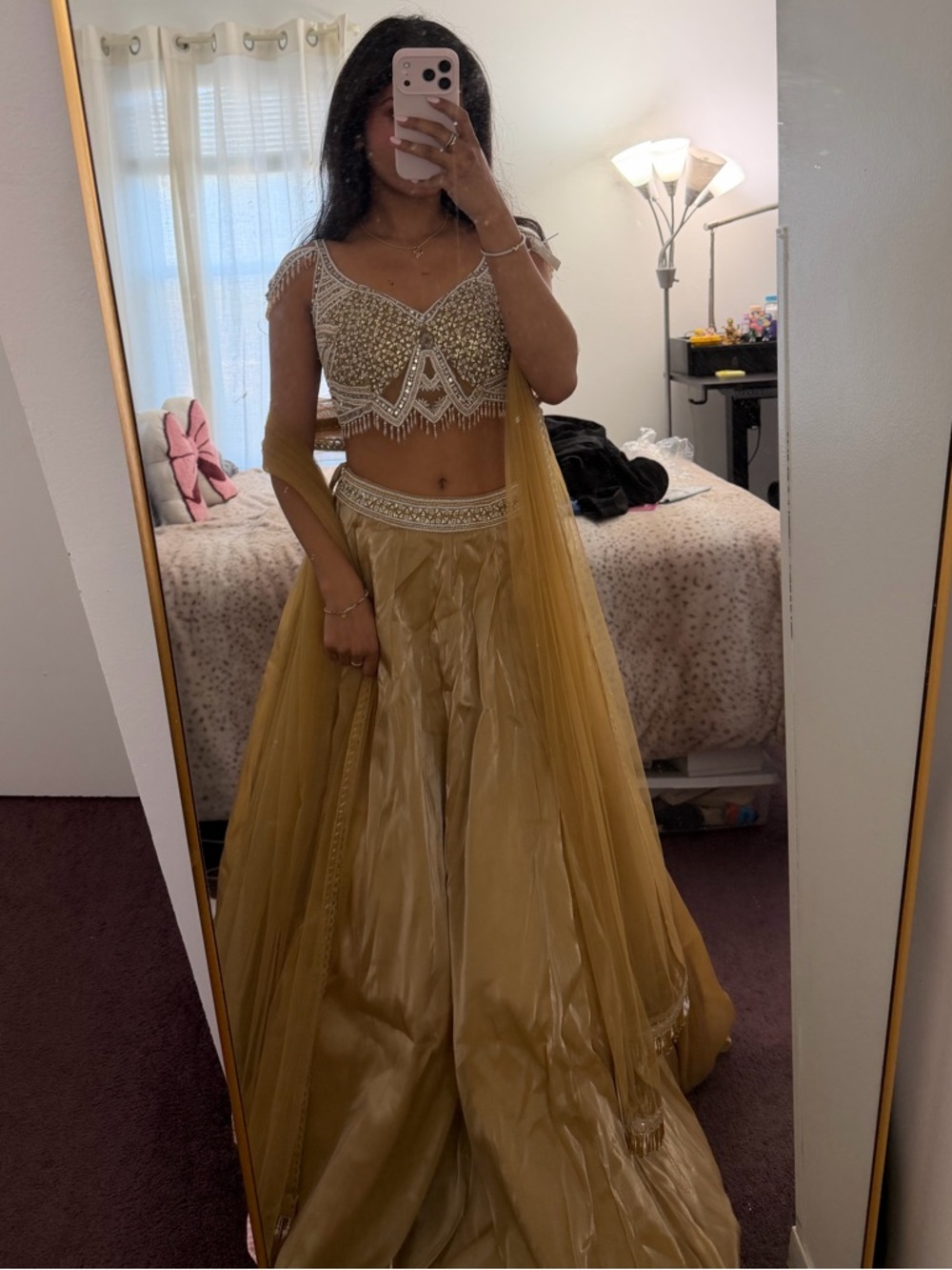 Samyukta Singhania Gold Net Tissue Beaded Lehenga